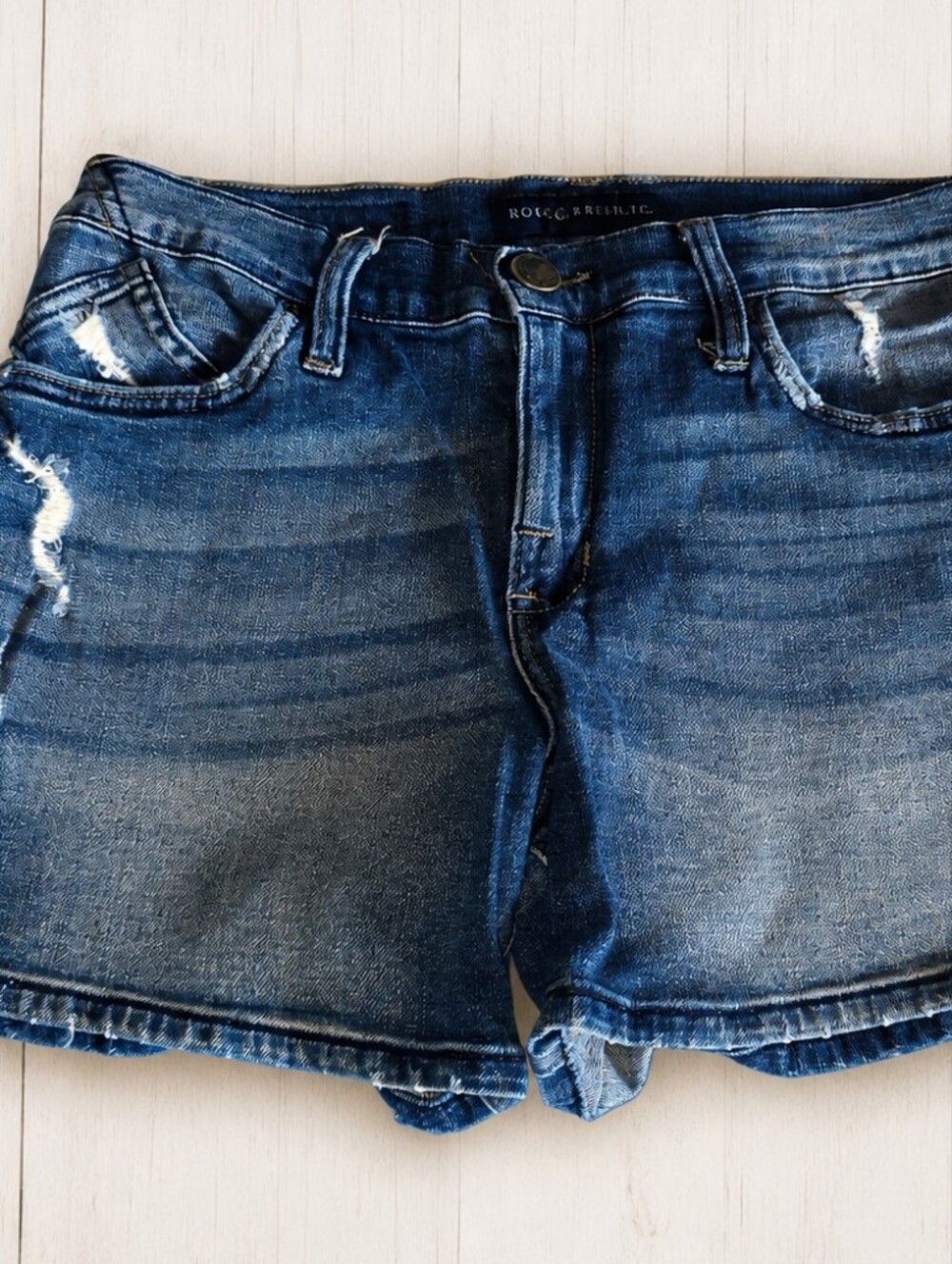 Rock & Republic Kimber Distressed Denim Shorts – Dark Wash Frayed Slit Sides 8